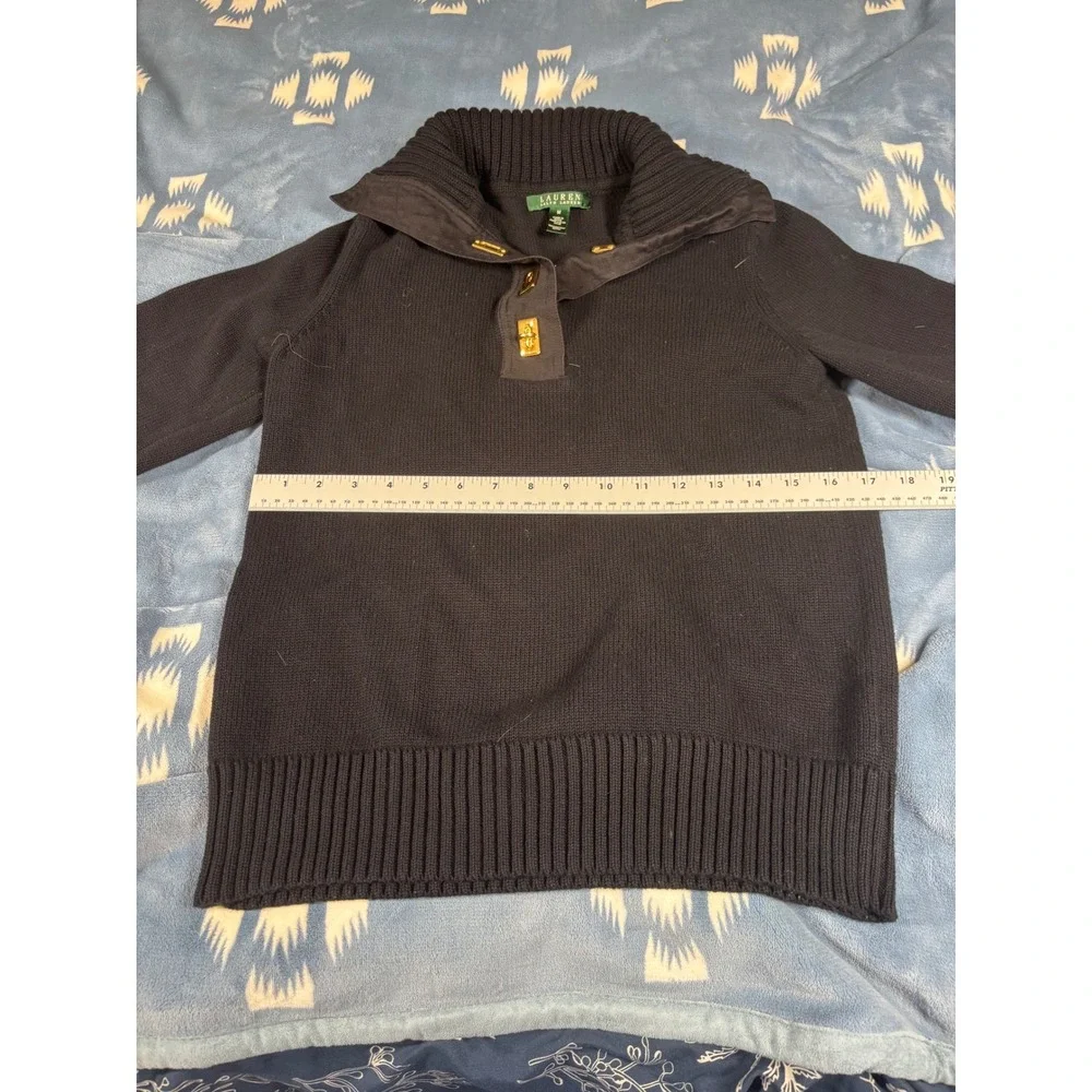 Lauren Ralph Lauren Mens Black Cotton Mock Neck Snap Pullover Sweater Medium